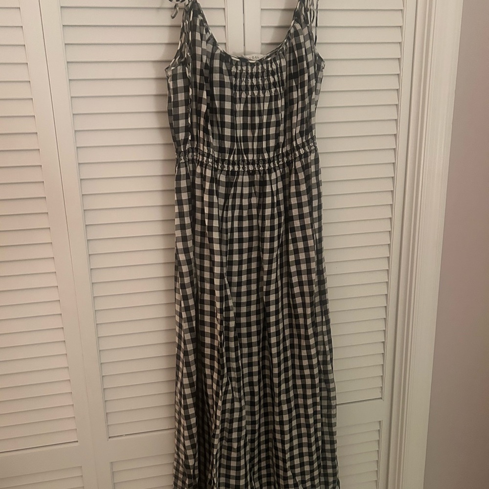 Dôen Leslie Tie-Detailed Smocked Gingham Voile Midi Dress